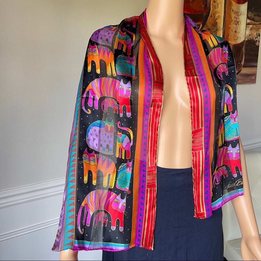 Laurel Burch Silk Scarf Fantastic Felines Cat Art - Picture 3 of 7